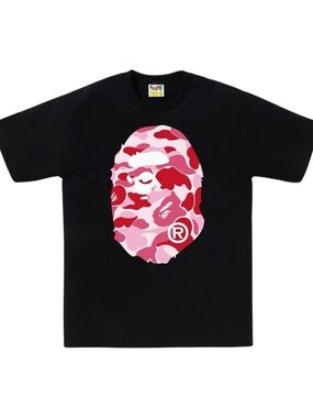 Bape Black Tee with Pink & Red Camo Ape Head